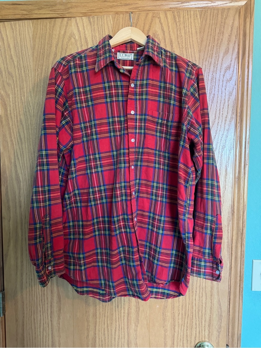 Vintage L.L. Bean Red Plaid Flannel Button-Down Shirt Large Tall